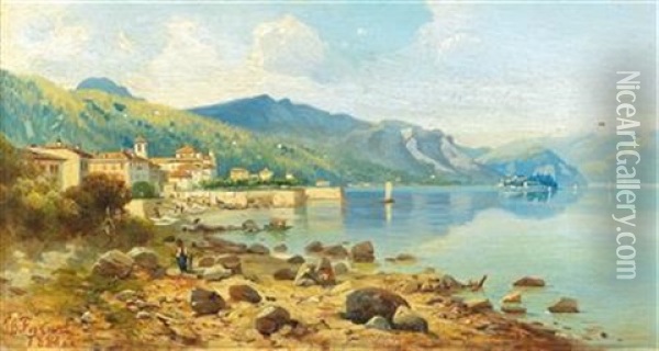 View Of Stresa, Lago Maggiore Oil Painting - Giovanni Battista Ferrari