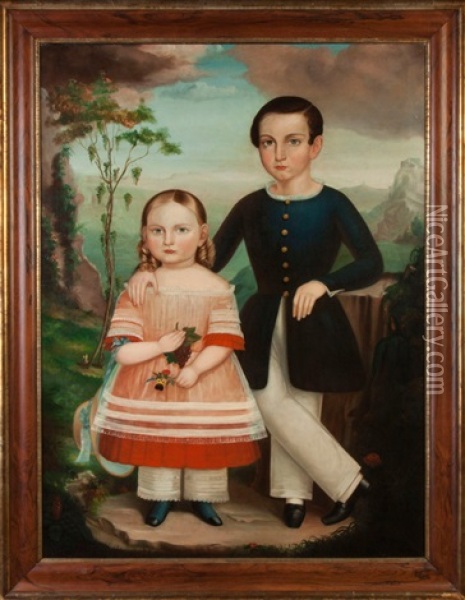 Double Portrait Of The Howes Children Oil Painting - Calvin Balis