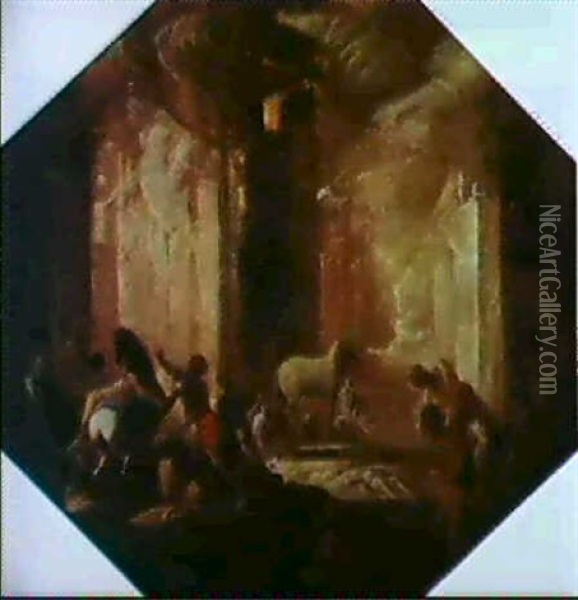 Der Brand Trojas Oil Painting - Johann Heinrich Schoenfeldt