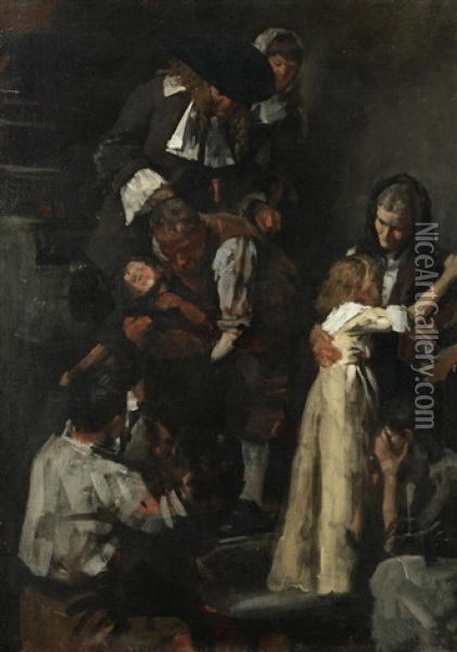 Study For 'the Great Fire Of London' Oil Painting - Stanhope Forbes