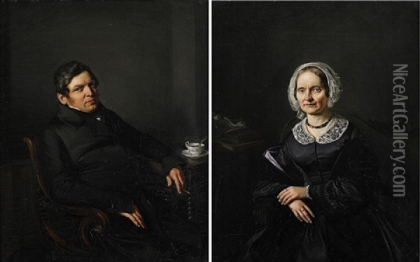 Portrait Of Mr And Mrs Genelli (2) Oil Painting - Jozef Simmler