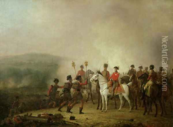 The Eagle Standards Taken at Waterloo Returned to Wellington, 18th June 1815 Oil Painting - Mathieu Ignace van Bree