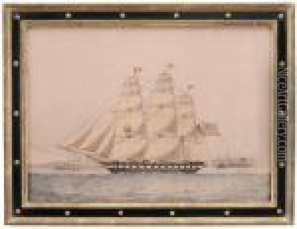 Portrait Of The Packet Ship Isaac Webb In The Harbor Oil Painting - Lucius A. Briggs