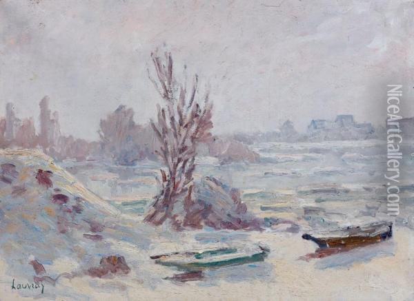 La Riviere Enneigee Oil Painting - Louis Alphonse Abel Lauvray