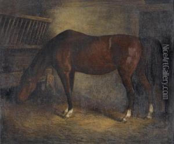 Pferd Im Stall. Oil Painting - Jacques Laurent Agasse
