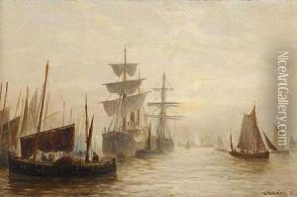 Shipping, North Shields Oil Painting - Bernard Benedict Hemy