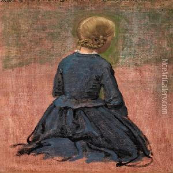 Kneeling Girl In A Blue Dress Oil Painting - Peter Christian T. Skovgaard