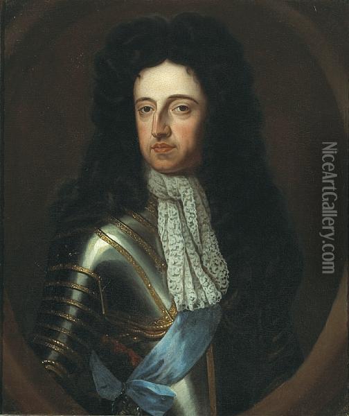 A Portrait Of William Iii, Half-length,wearing Armour Oil Painting - Sir Godfrey Kneller