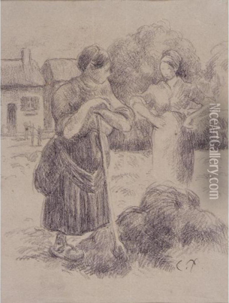Paysanne A La Fourche Oil Painting - Camille Pissarro