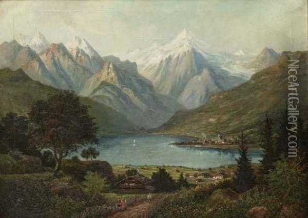 Le Lac De Lugano Oil Painting - Andre Marius Guindon