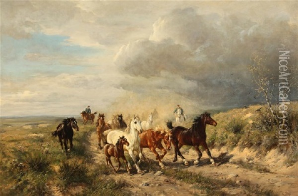 Horses And Herders Oil Painting - Ludwig Benno Fay