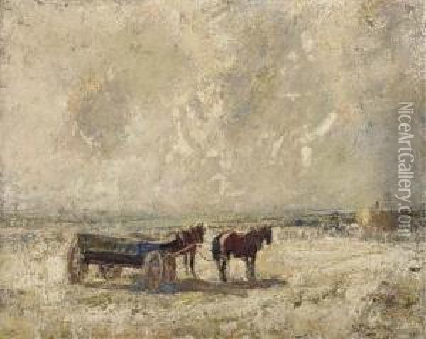 A Horse And Cart On A Beach Oil Painting - Harry Filder