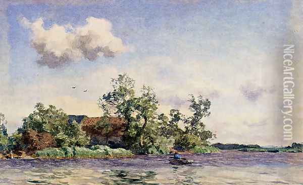 A Farm On The Waterfront, The Kaag Oil Painting - Willem Bastiaan Tholen