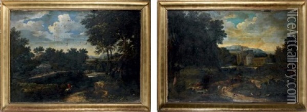 Cavalier Sur Un Chemin De Foret Et Berger Menant Un Troupeau Pres D'une Ferme Fortifiee (pair) Oil Painting - Frederick De Moucheron