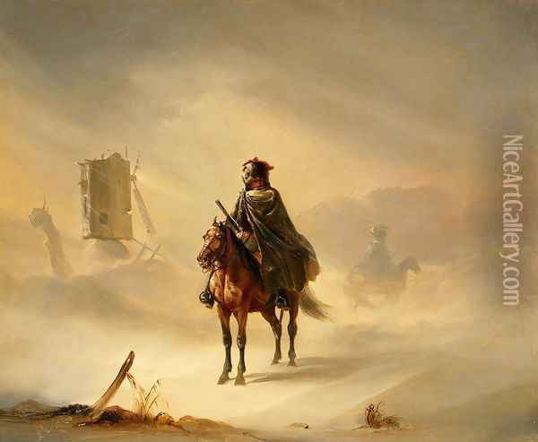 Two French Hussars on Patrol in Winter Oil Painting - Auguste Raffet