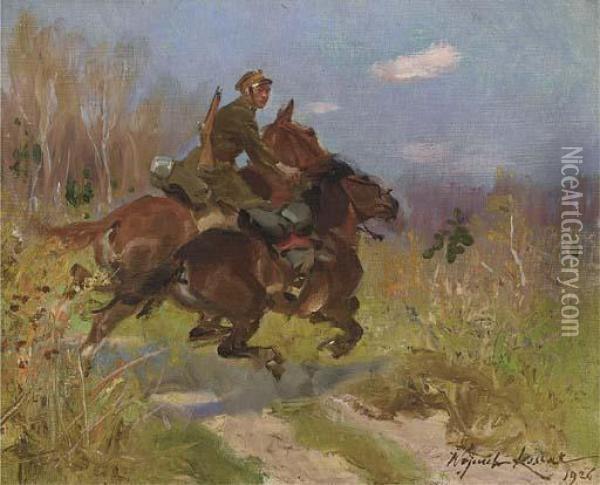 A Polish Cavalry Officer Oil Painting - Woiciech Ritter Von Kossak