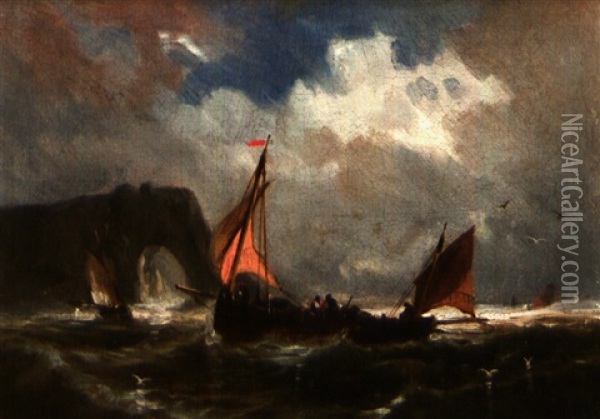 Barque De Peche A Etretat Oil Painting - Amedee Rosier
