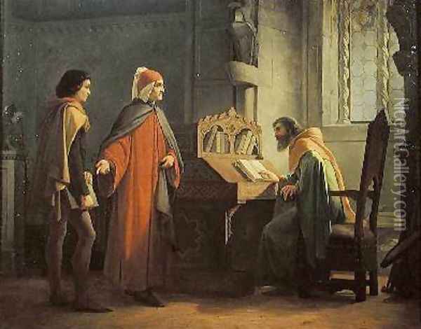 Dante 1265-1321 presenting Giotto 1266-1337 to Guido da Polenta Oil Painting - Giovanni Mochi