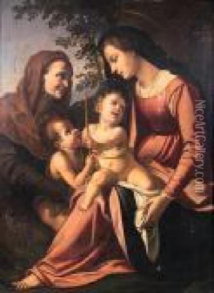 The Madonna And Child With The Infant Saint John The Baptist Andsaint Elizabeth Oil Painting - Raphael (Raffaello Sanzio of Urbino)