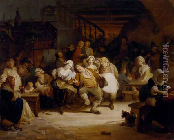 Figures In A Tavern Oil Painting - August De Wilde