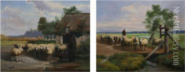 Schapenhoeder Voor Hoeve Oil Painting - Jef Louis Van Leemputten