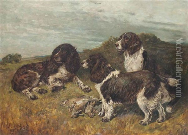 Spaniels With The Day's Bag Oil Painting - John Emms