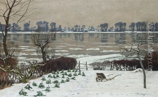 Ice On The Rhine Oil Painting - Alfred Rasenberger
