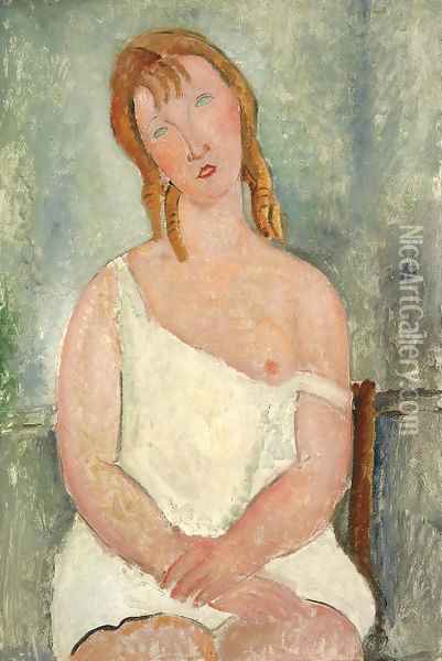 Jeune fille assise en chemise Oil Painting - Amedeo Modigliani