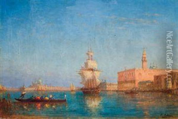 Voilier Quittant Le Quai Des Esclavons, Venise Oil Painting - Charles Clement Calderon