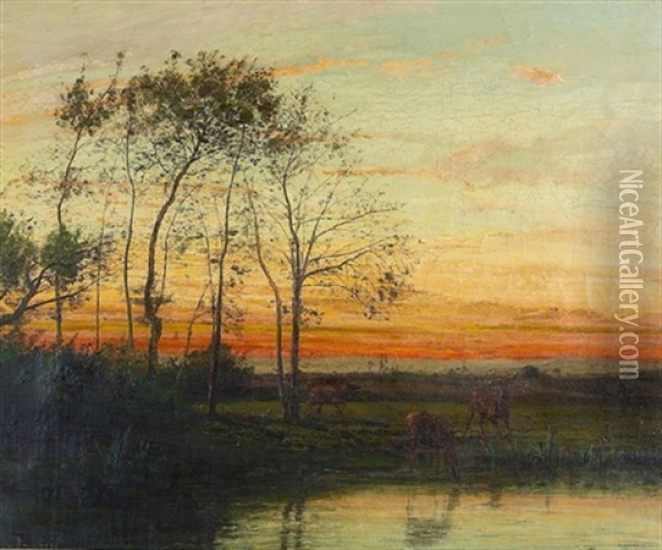 Abendliche Landschaft Mit Rehen Oil Painting - Antoine Chintreuil