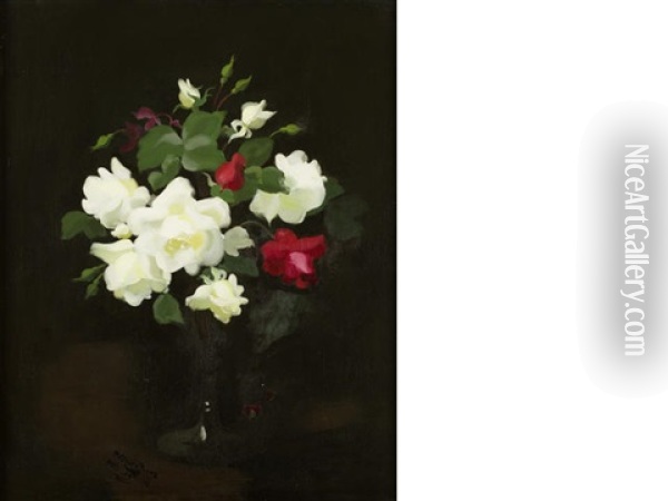 Cream And Red Roses Oil Painting - Stuart James Park
