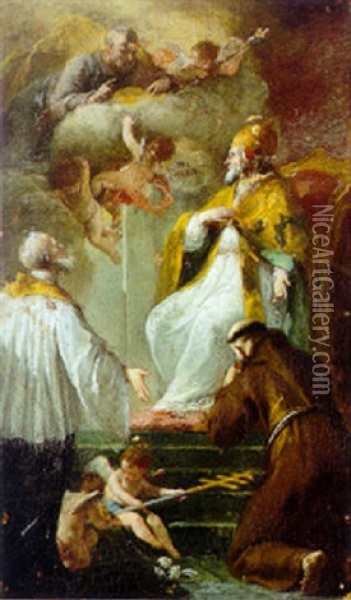 S. Felipe Neri Y S. Francisco Ante El Papa Oil Painting - Giovanni Battista Piazzetta