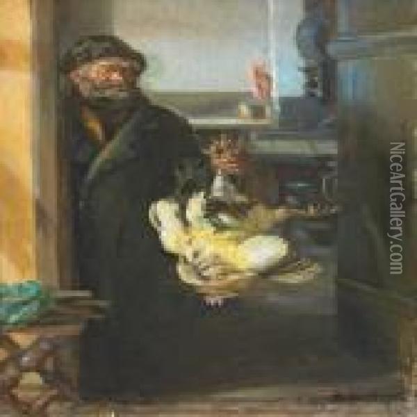 Bonatzi With The Cock Oil Painting - Anna Ancher