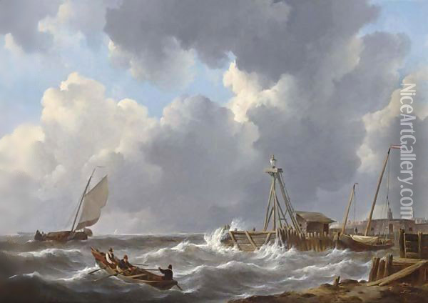 Shipping Near The Roads Of Flushings Oil Painting - Johannes Christian Schotel