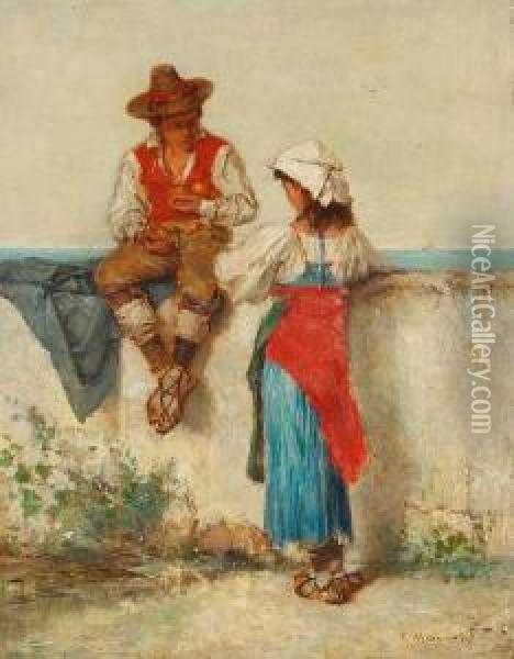 Italian Courtship Oil Painting - Ignacio Merino