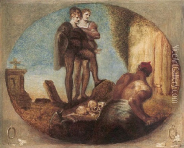 Hamlet, Horatio And The Grave Digger (shakespeare, Hamlet, Act 5, Scene 1) Oil Painting - Henry Fuseli