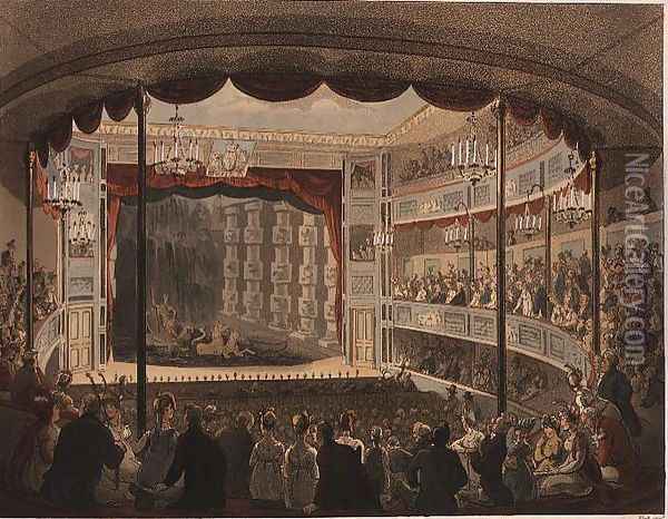 Sadlers Wells Theatre from Ackermanns Microcosm of London Oil Painting - T. Rowlandson & A.C. Pugin