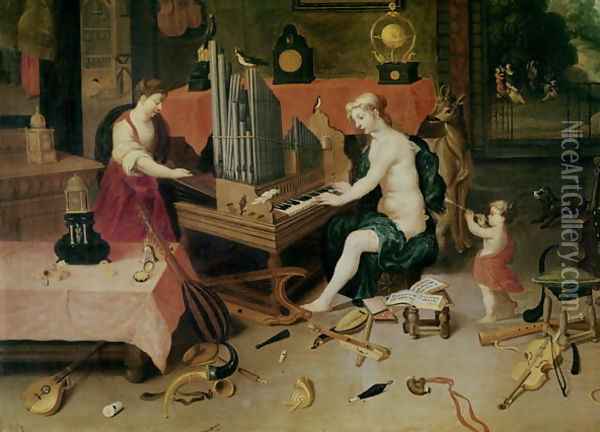 Allegory of Hearing detail of an organist Oil Painting - Jan van Kessel