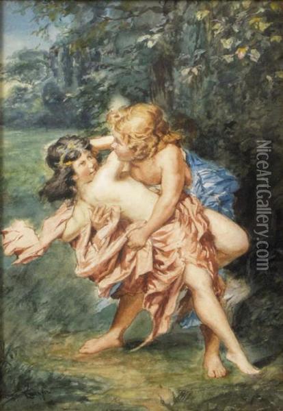 Knypfer Nymph And Satyr Oil Painting - Benes Knupfer