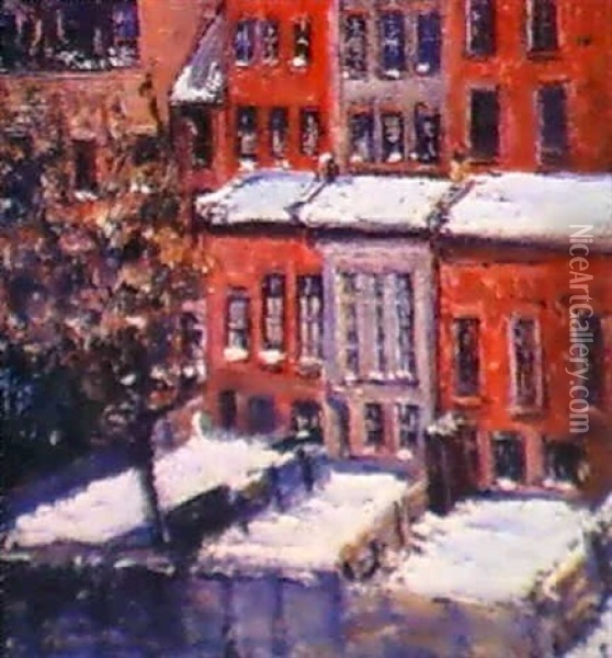 Backyard In Winter Oil Painting - Ernest Lawson