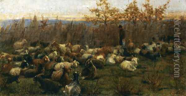 A Flock of Goats Oil Painting - Nicolo Cannicci
