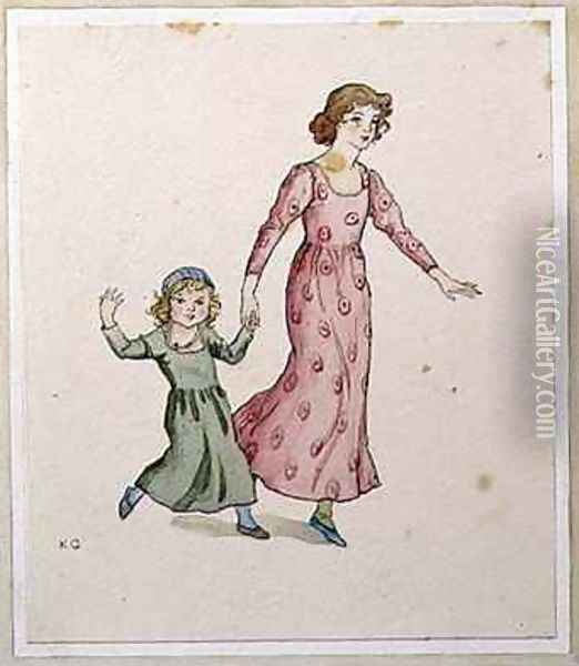 Two Little Girls in Party Dresses Oil Painting - Kate Greenaway
