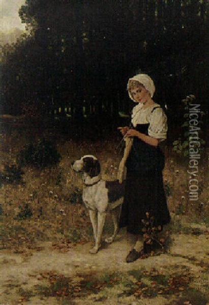 Knitting In Good Company Oil Painting - Hubert Salentin
