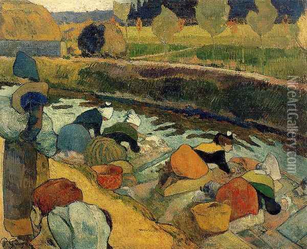 Washerwomen At The Roubine Du Roi Arles Oil Painting - Paul Gauguin