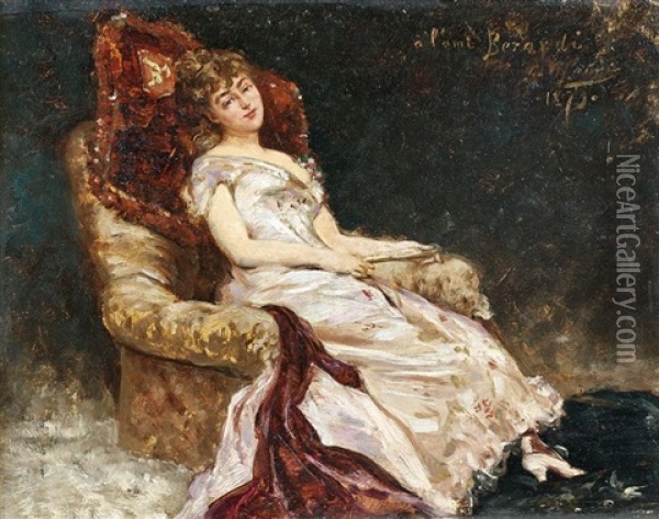 Jeune Femme Sur Un Sofa Oil Painting - Georges Jules Victor Clairin