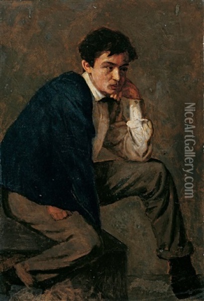 Sitzender Junger Mann Oil Painting - Franz Seraph von Lenbach