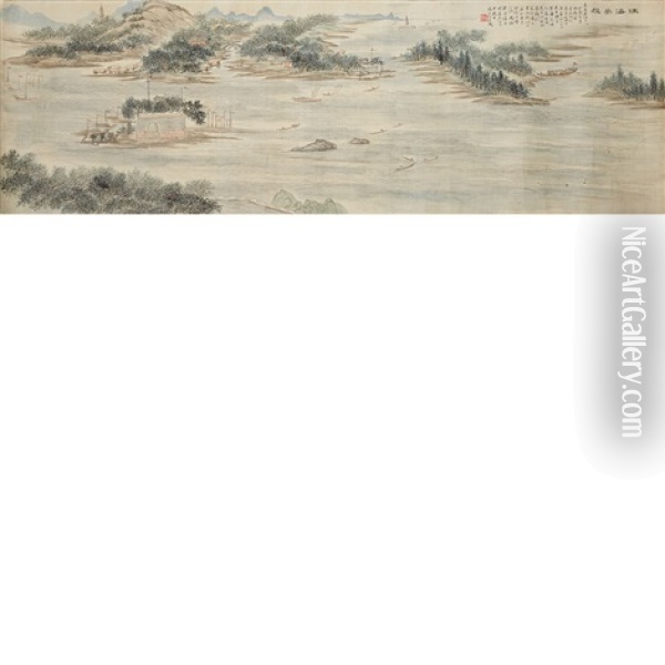 Hand Scroll, River Landscape Oil Painting -  Yang Chen