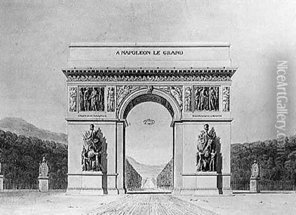 Design for the Arc de Triomphe with a wooded background Oil Painting - Circle of Chalgrin, Jean Francois Therese