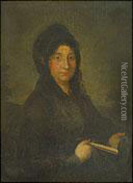 Retrato De Dama Con Mantilla Negra Y Un Abanico Oil Painting - Francisco De Goya y Lucientes