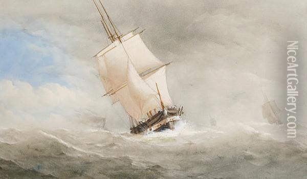 Sailing Vessels On A Breezy Day Oil Painting - Charles Taylor